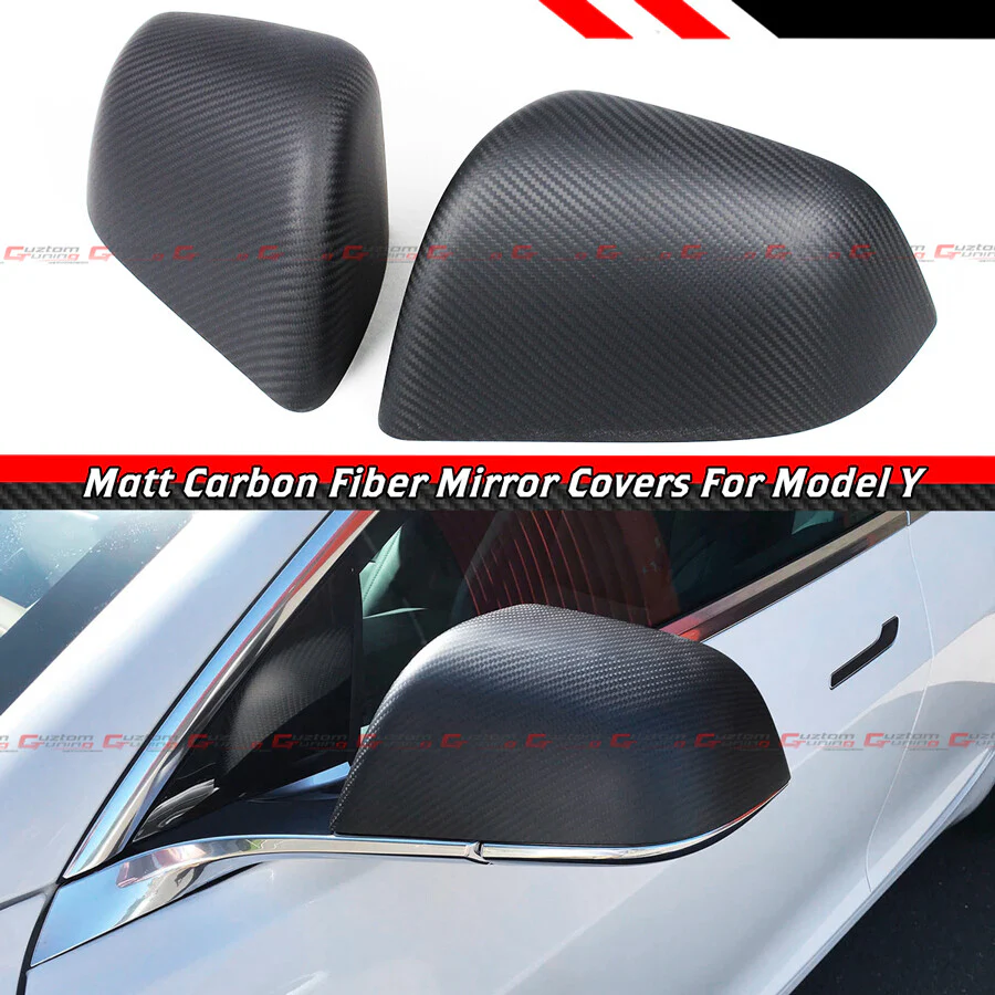 For 2020-2024 Tesla Model Y Matte Carbon Fiber Add-On Side Mirror Covers Cap - Image 2