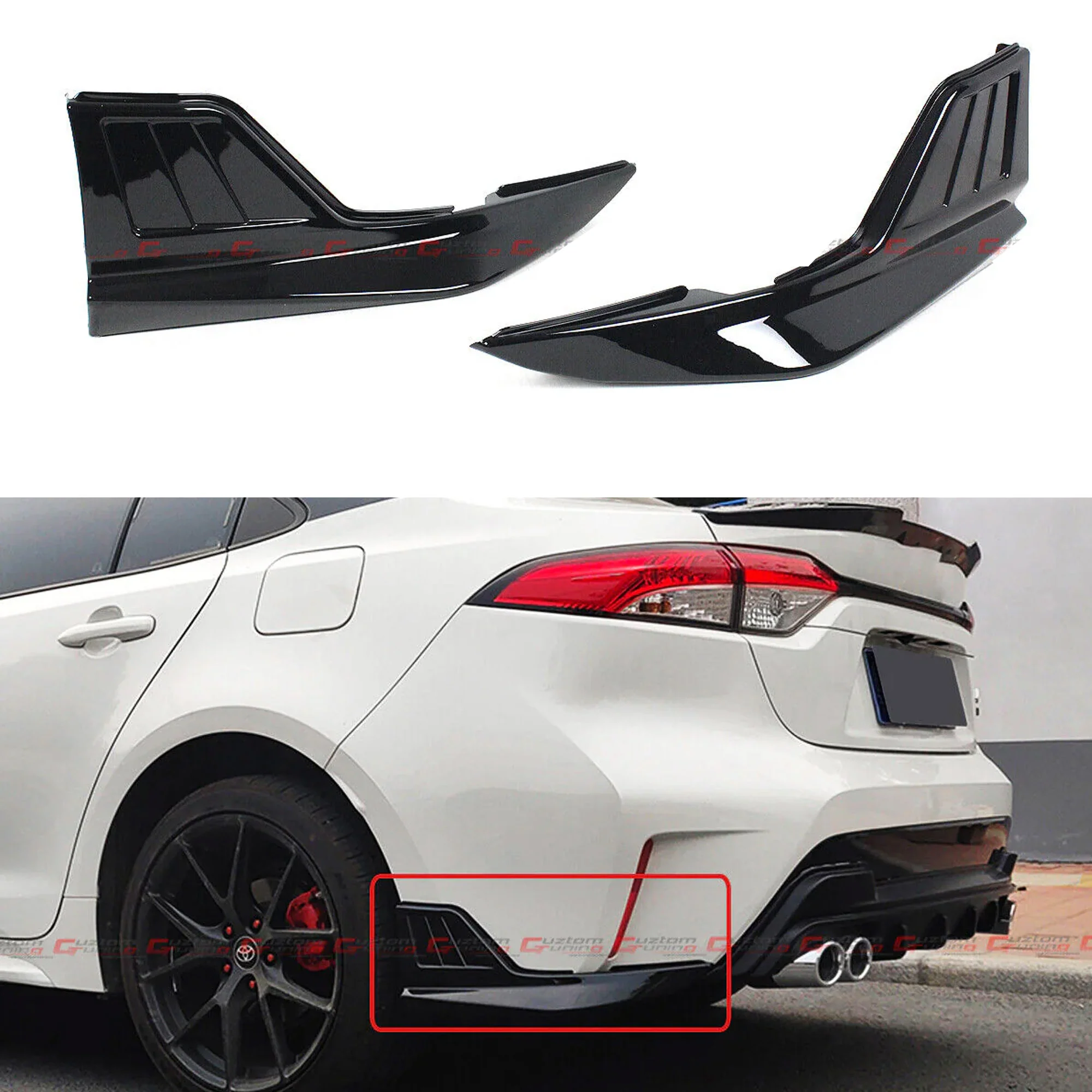 For 2020-2026 Toyota Corolla LE XLE SE XSE Sedan Gloss Black Rear Bumper Corner Apron Spats
