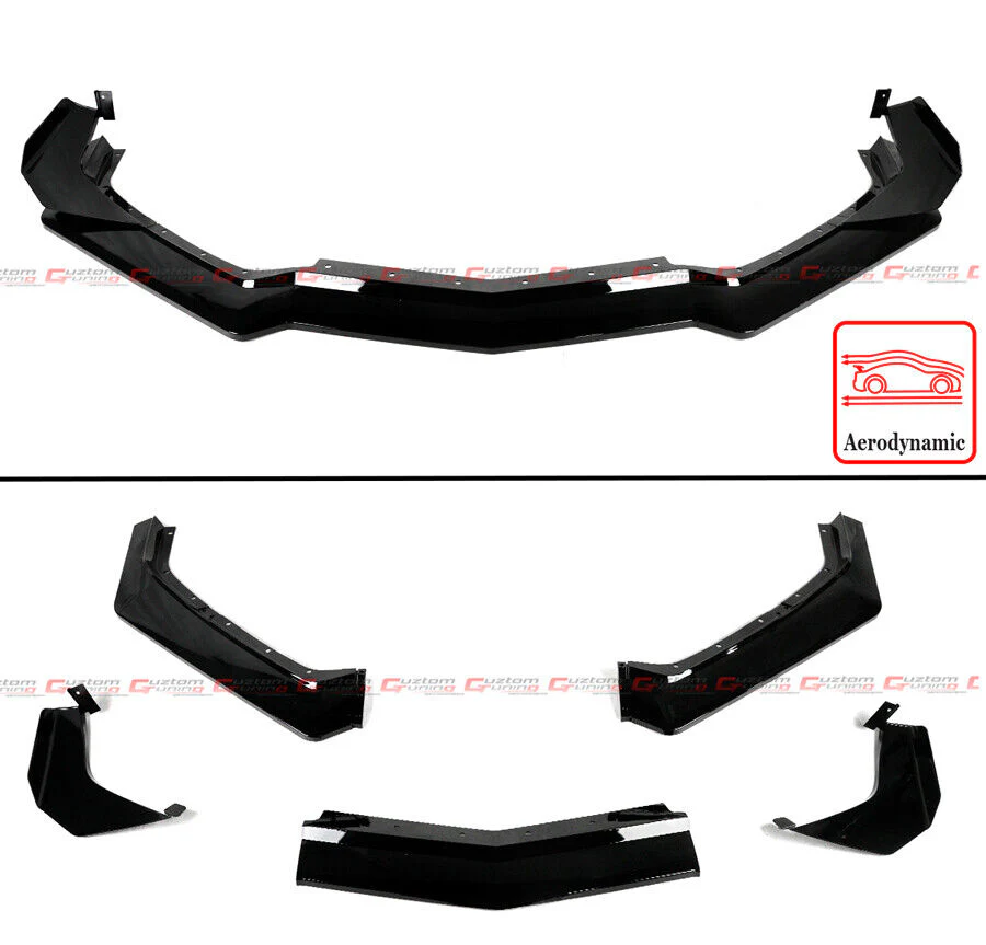 For 2020-2025 Corvette C8 Z51 Z07 Stingray Coupe Convertible Canard Style Gloss Black Front Bumper Lip Splitter - Image 2
