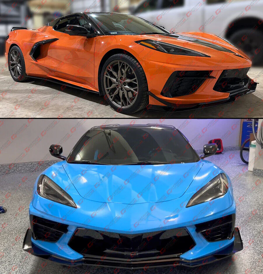 For 2020-2025 Corvette C8 Z51 Z07 Stingray Coupe Convertible Canard Style Gloss Black Front Bumper Lip Splitter - Image 6