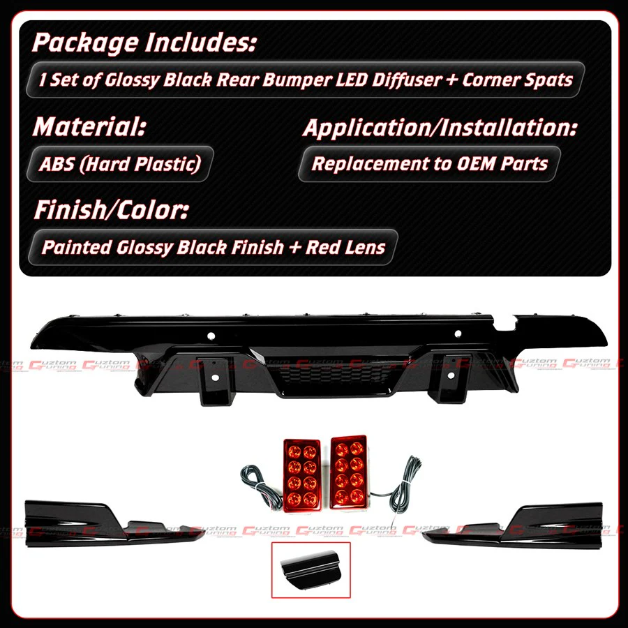 For 2020-2026 BMW F95 X5M F96 X6M LT Style Gloss Black Dual LED Rear Bumper Diffuser - Image 2