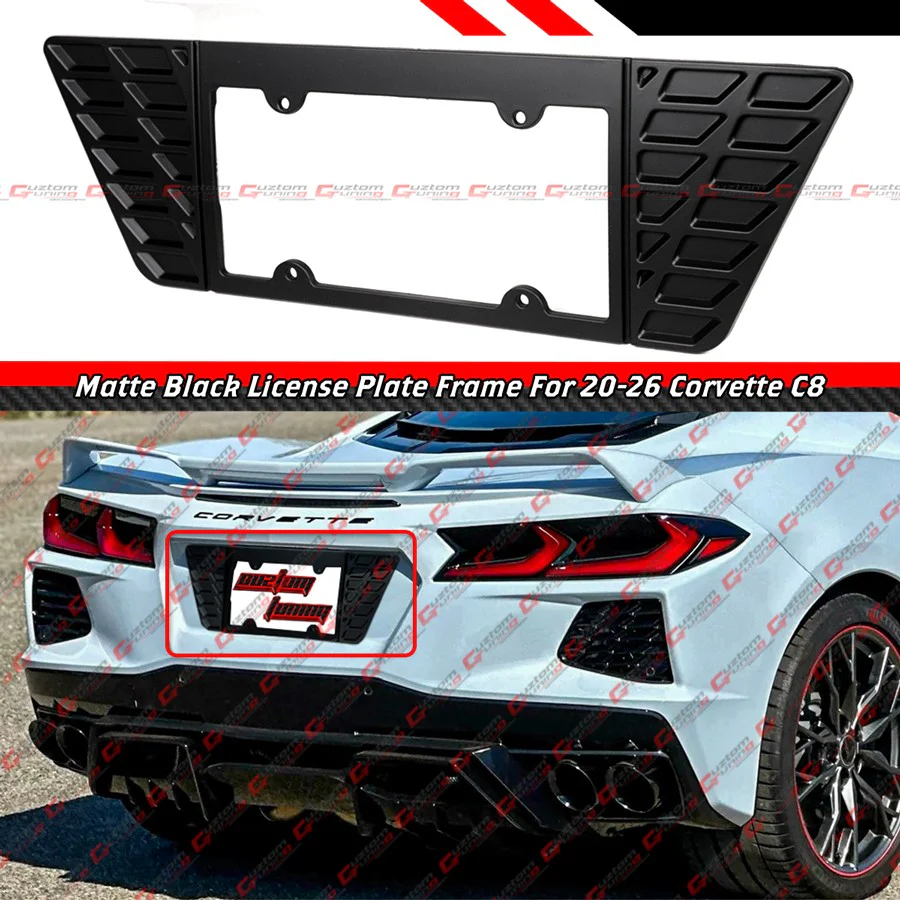 For 2020-2026 Corvette C8 Z51 Z06 Matt Black Rear License Plate Frame Holder Panel - Image 2