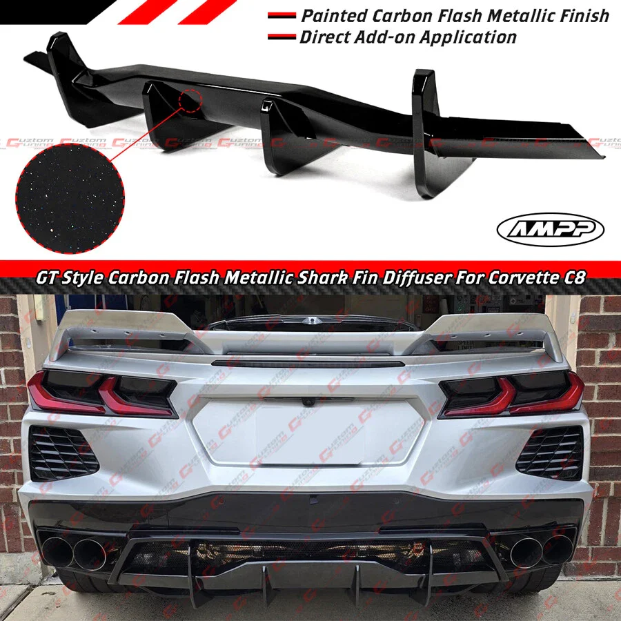 For 2020-26 Corvette C8 Z51 Stingray Carbon Flash GT Style Rear Bumper Diffuser