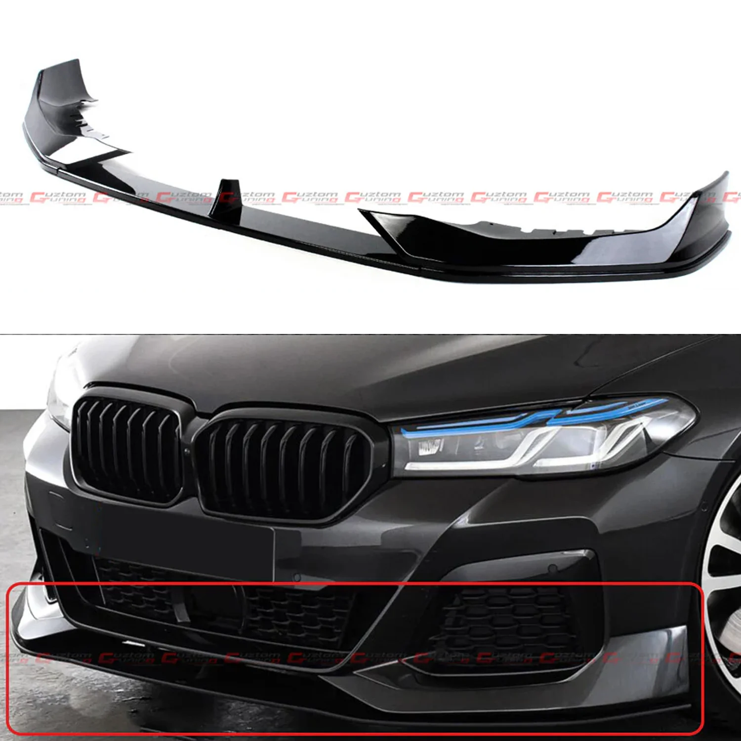 For 2021-2023 BMW G30 530i 540i M550i M Sport LCI Glossy Black Front Lip Splitter