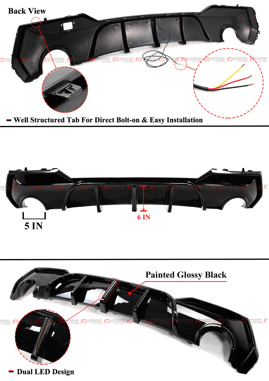 For 2021-2026 BMW Coupe G22 G23 4 Series 430i 440i M-Sport Smoke Lens LED Shark Fin Gloss Black Rear Diffuser - Image 2
