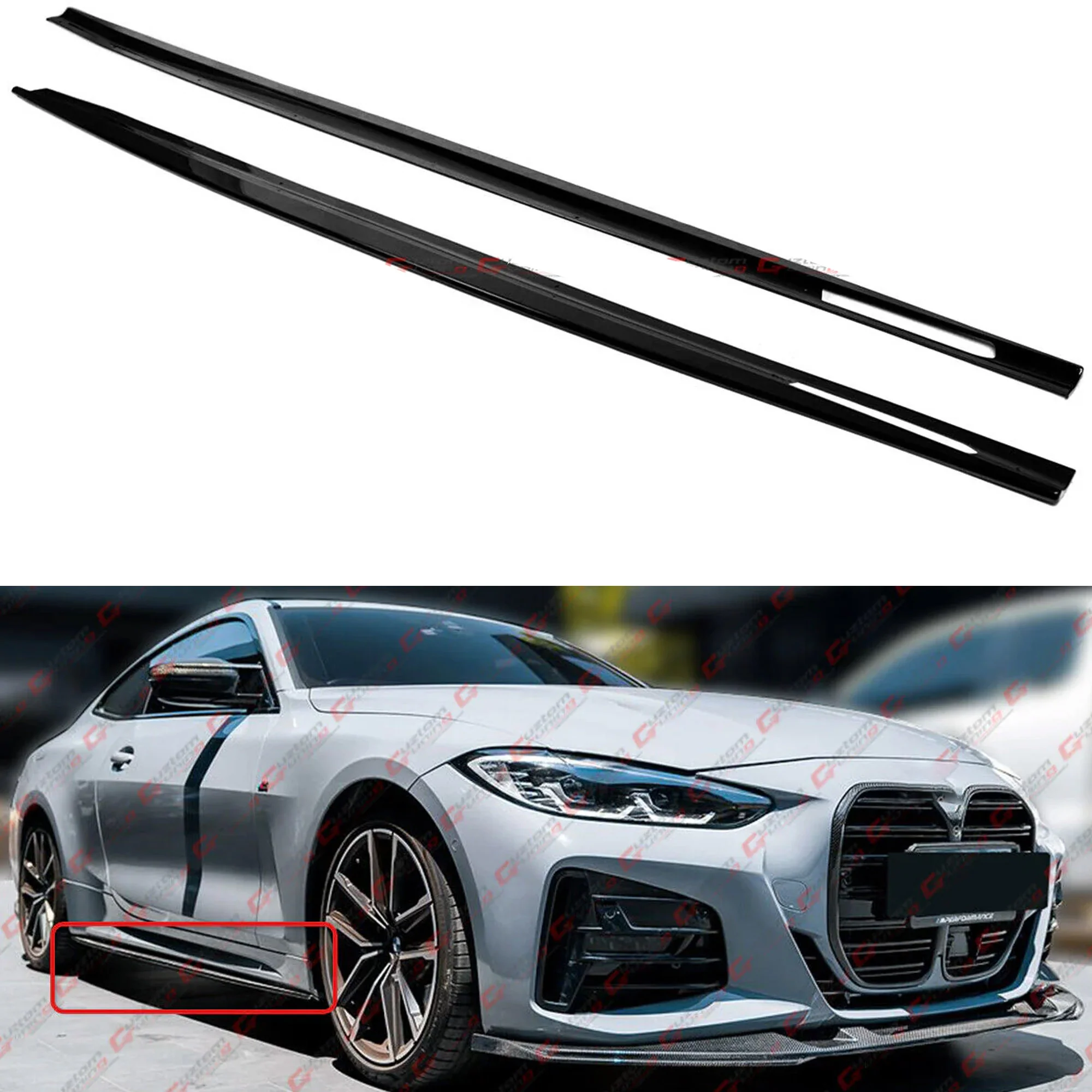 For 2021-2025 BMW G22 G23 430i M440i 2DR Gloss Black Side Skirt Extension