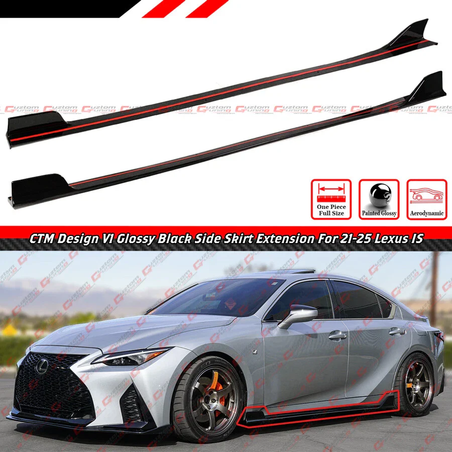 For 2021-2025 Lexus IS300 IS350 CTM V1 Gloss Black Winglet Side Skirt Extension - Image 2