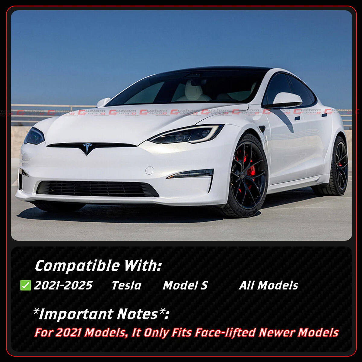 For 2021-2025 Tesla Model S Full Carbon Fiber Front Bumper Fog Light Garnish Trim - Image 2