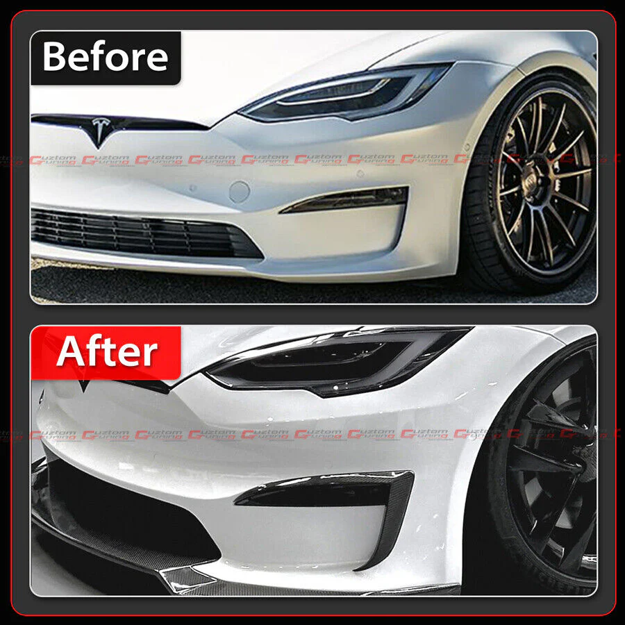 For 2021-2025 Tesla Model S Full Carbon Fiber Front Bumper Fog Light Garnish Trim - Image 7