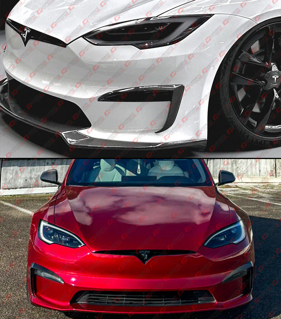 For 2021-2025 Tesla Model S Full Carbon Fiber Front Bumper Fog Light Garnish Trim - Image 8