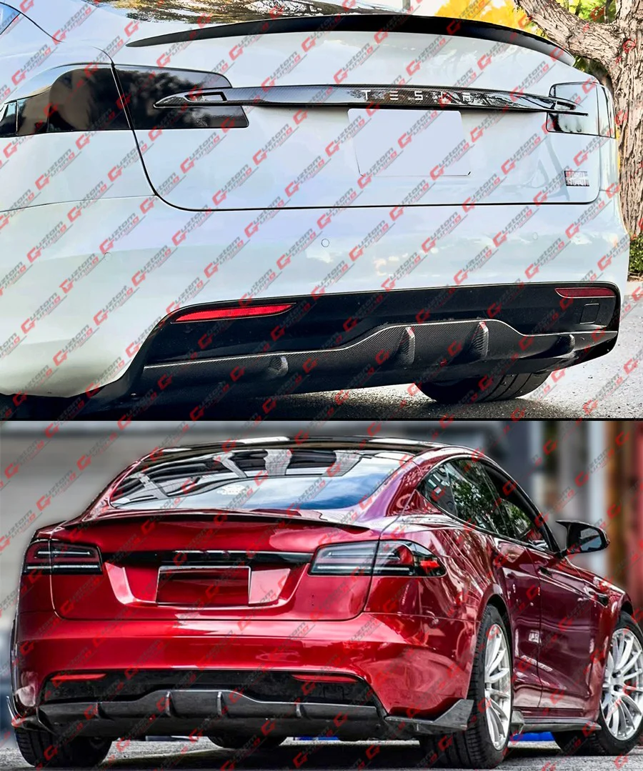 For 2021-2025 Tesla Model S V1 Style Full Carbon Fiber Rear Bumper Diffuser Valance - Image 5