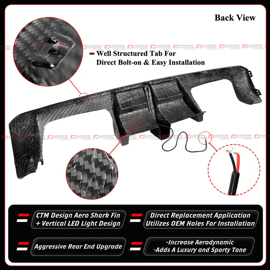 For 2021-2026 BMW G80 M3 G82 G83 M4 CTM V3 Full Carbon Fiber Rear Diffuser W/ LED - Image 3