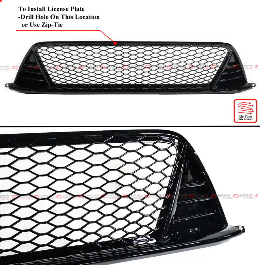 For 2022-2024 Honda Civic Gloss Black Type-R Style Honeycomb Front Lower Grill + Fog Light Bezel Cover - Image 3