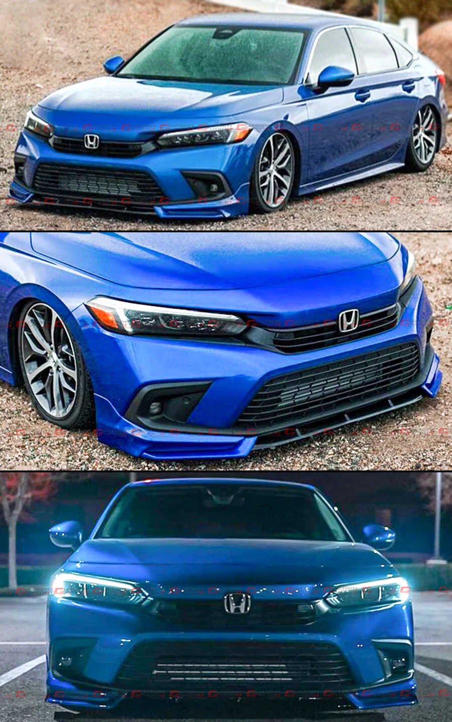 For 2022-2024 Honda Civic Yofer Painted Blue Black Front Bumper Lip Splitter Kit - Image 5