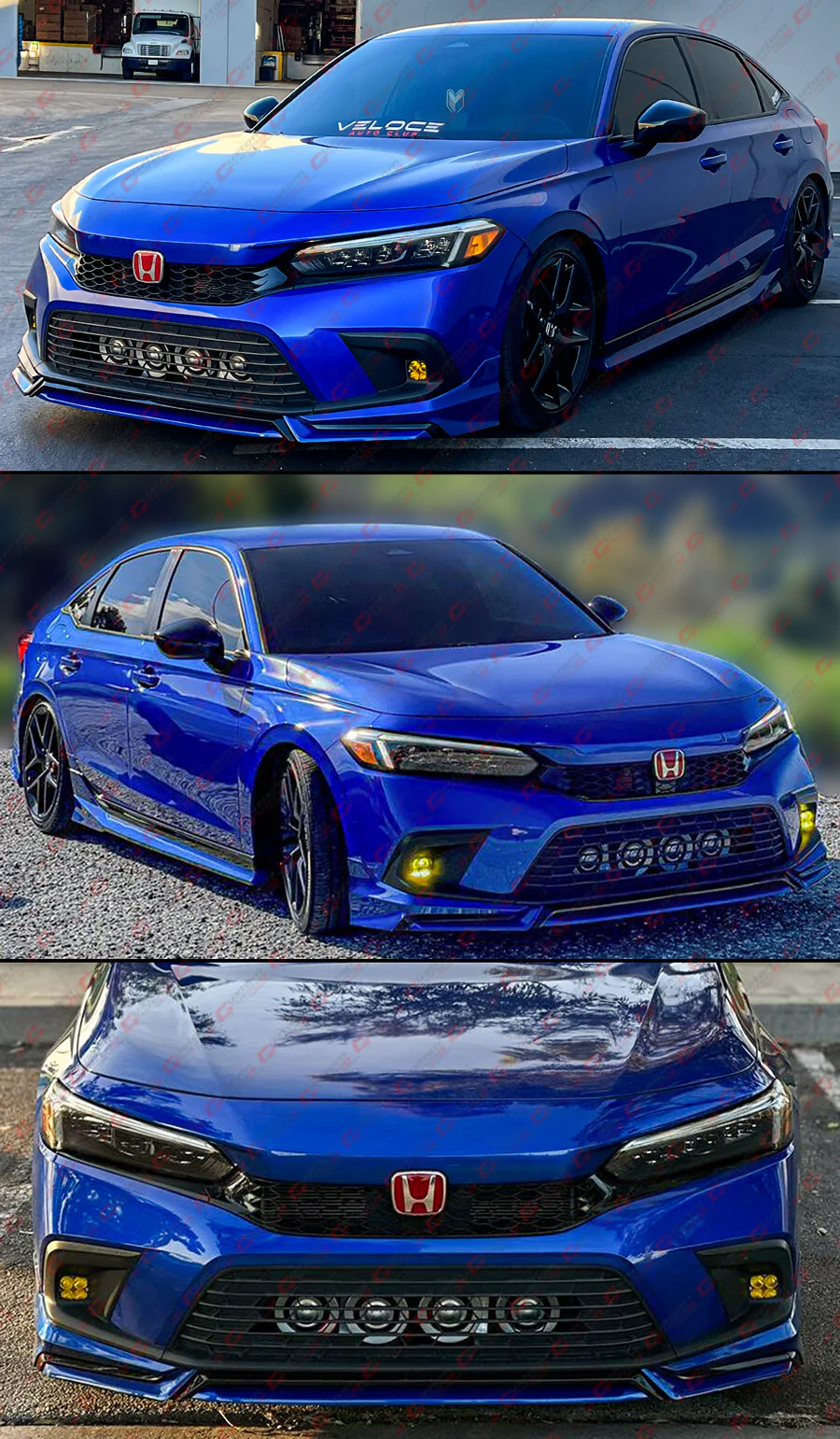 For 2022-2024 Honda Civic Yofer V3 Blk Aegean Blue Front Bumper Lip Splitter Kit - Image 7