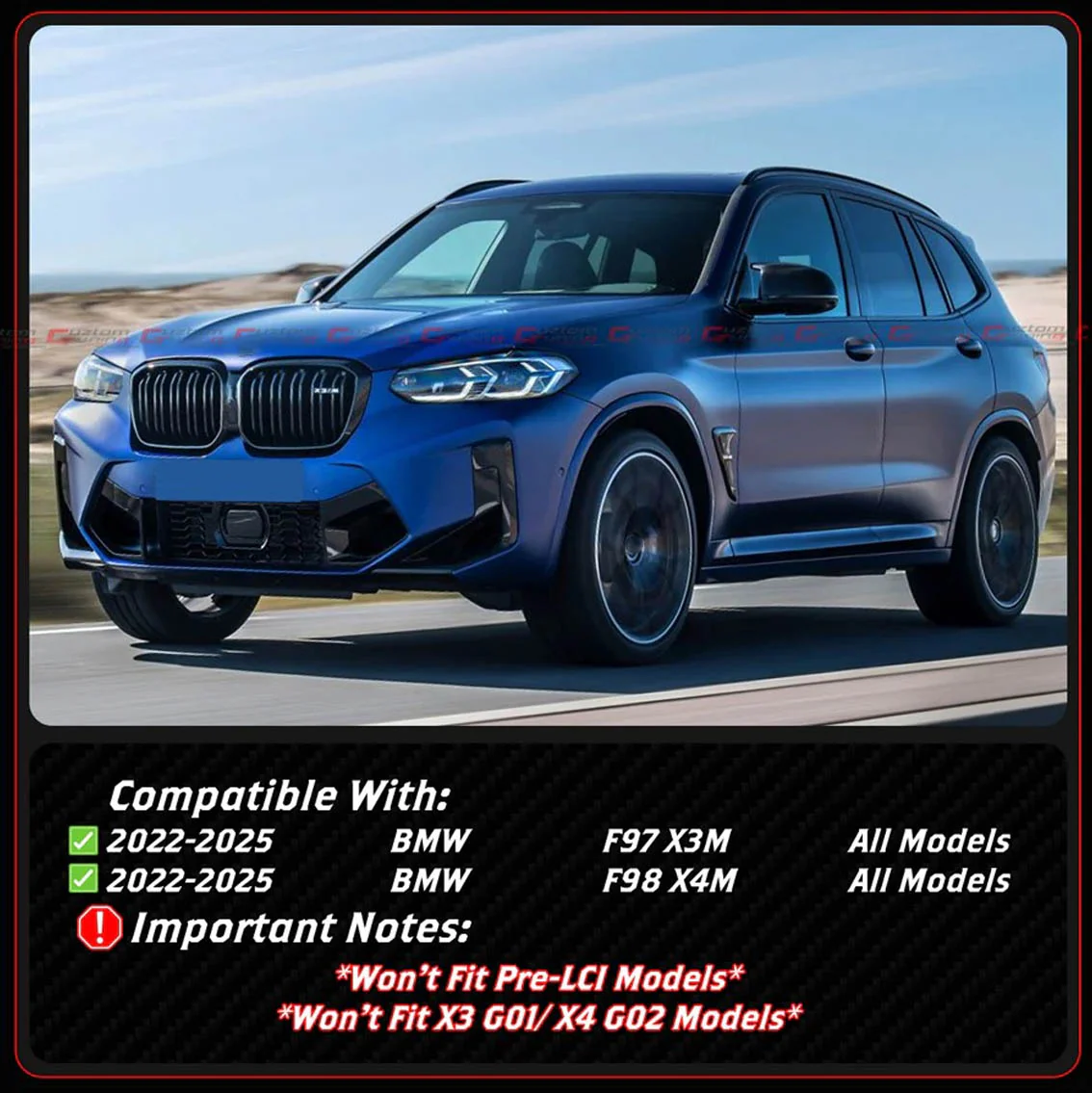 For 2022-2025 BMW X3M X4M Full Carbon Fiber Front Bumper Lower Air Duct Trim Covers - Image 2