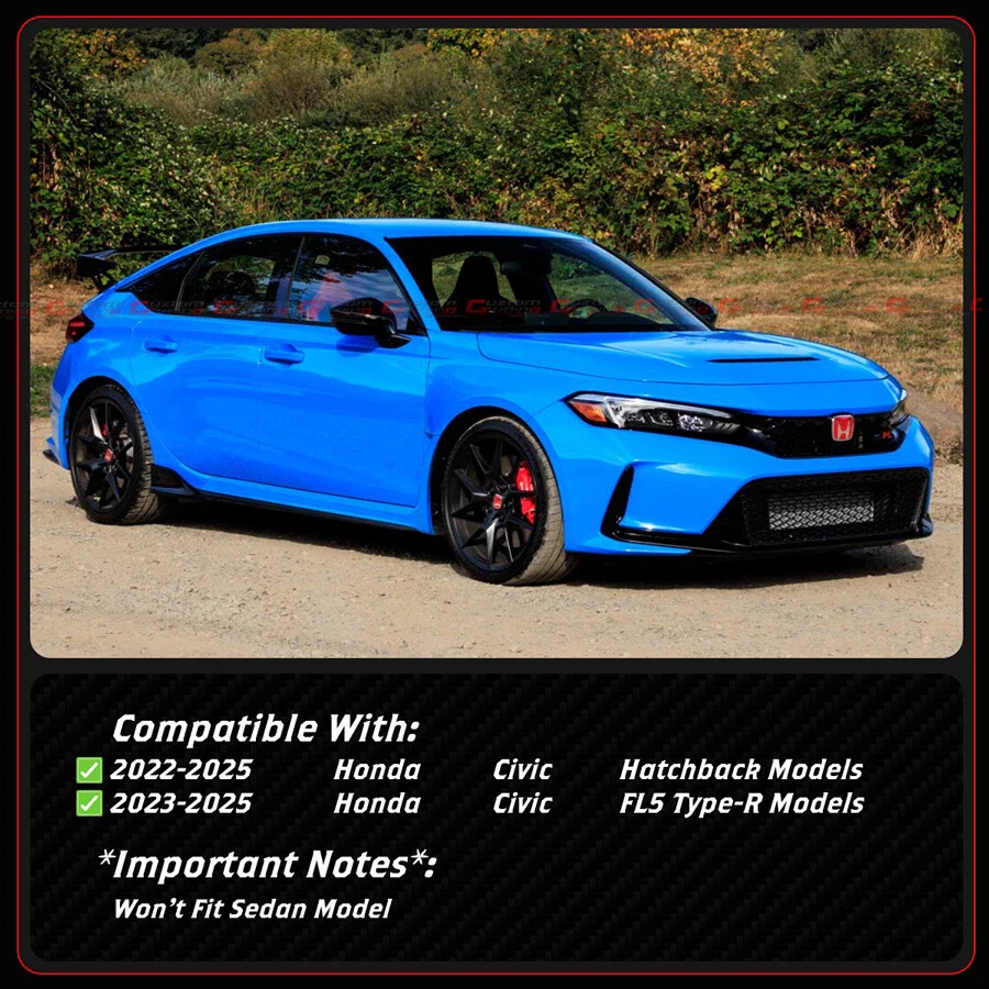 For 2022-2026 Honda Civic Hatchback Type R FL5 M Style Gloss Black Side Window Louver - Image 3