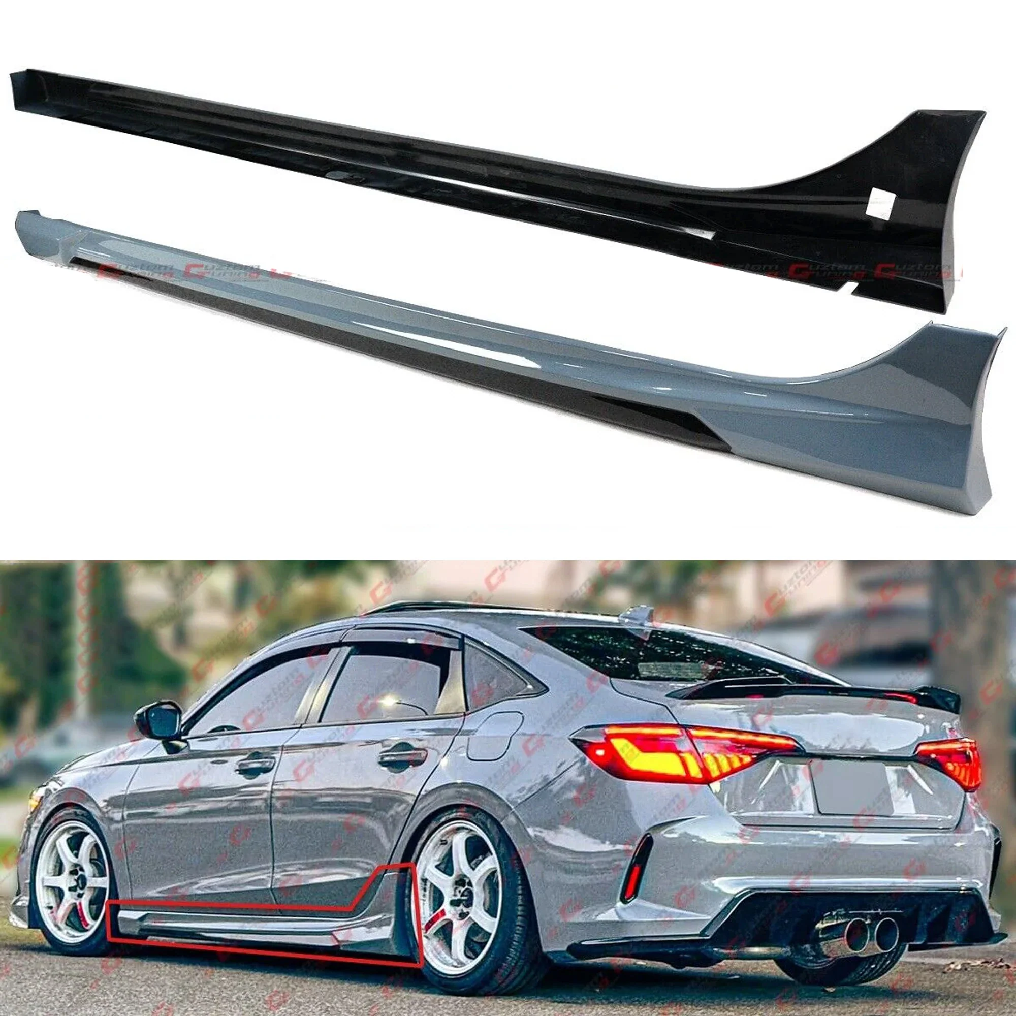 For 2022-2026 Honda Civic GF Bodykit V1 Sonic Gray Black 2 Tone Side Skirt Extension