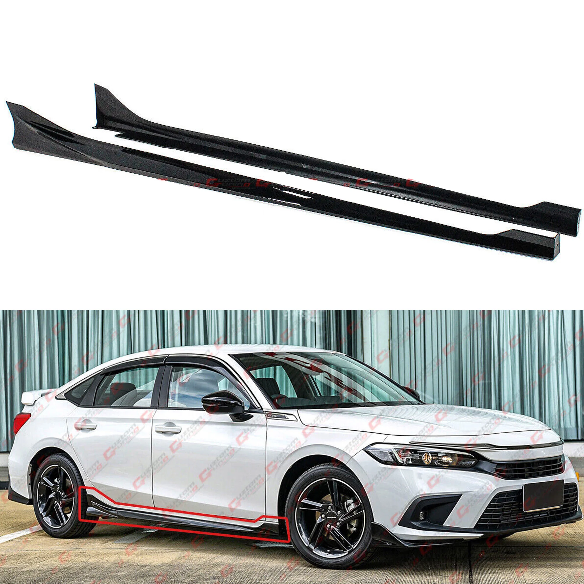 For 2022-2026 Honda Civic Sedan Hatchback RS Style Gloss Black Side Skirt Extension