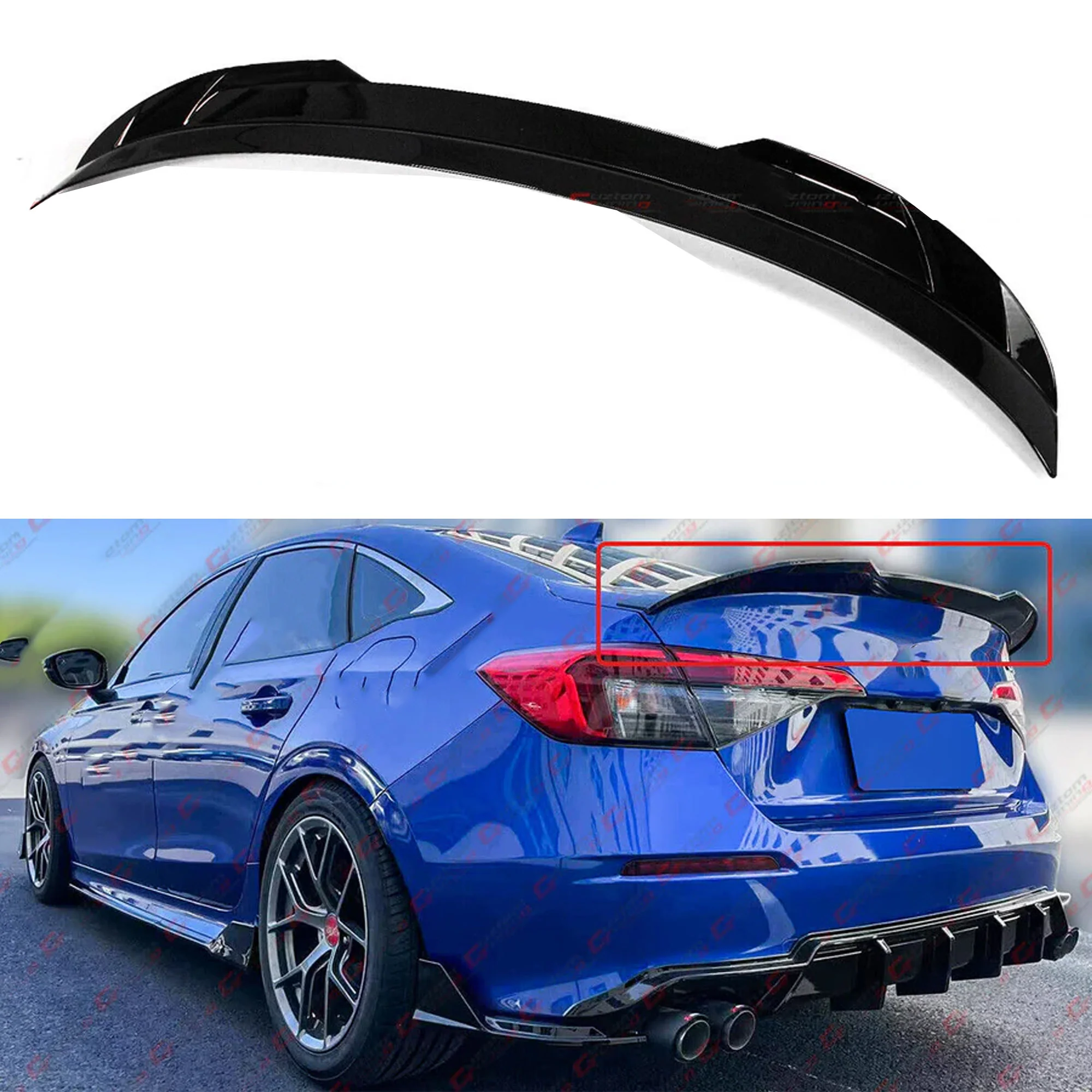 For 2022-2026 Honda Civic Sedan M Style Gloss Black High Kick Trunk Spoiler Wing