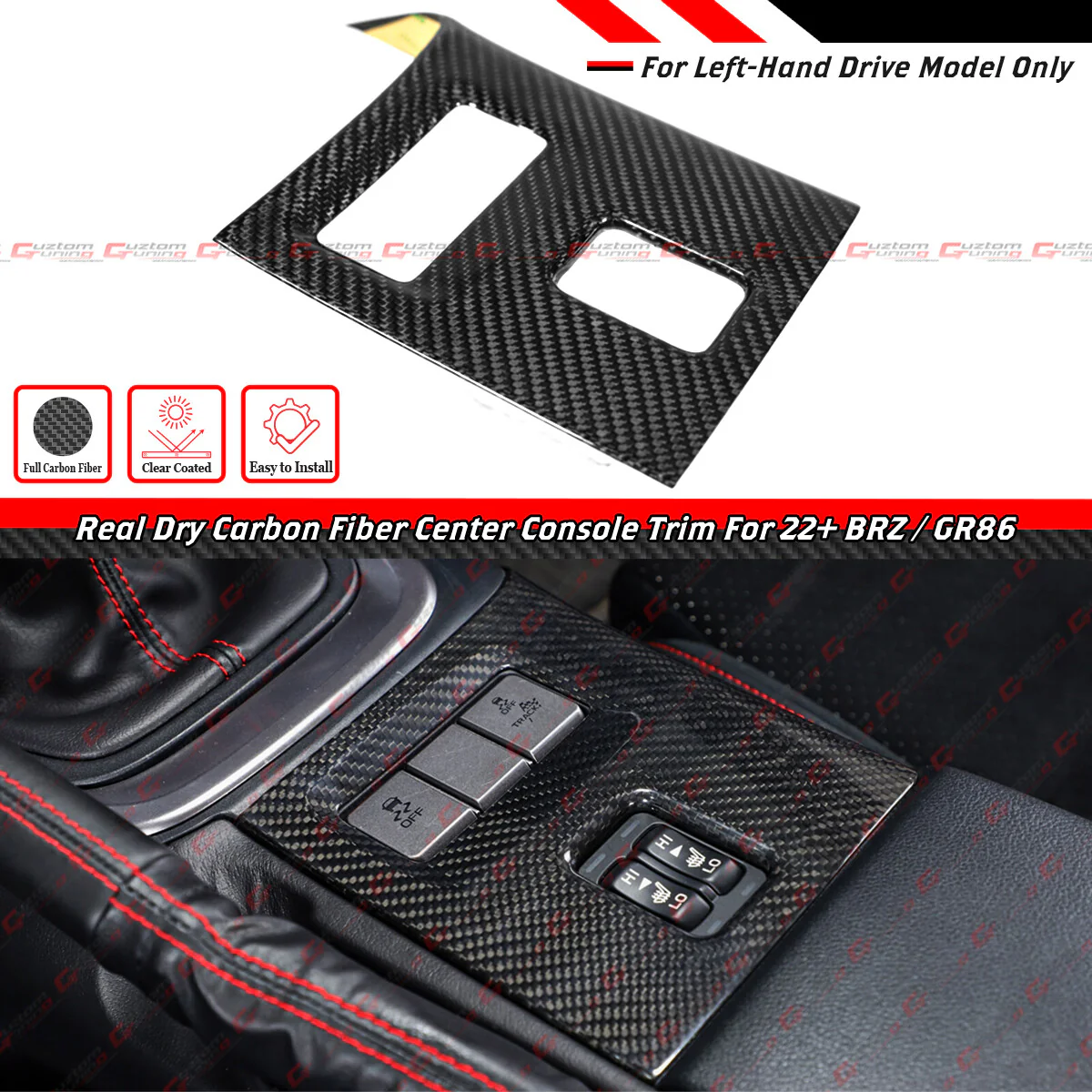 For 2022-2026 Subaru BRZ Toyota GR86 Real Dry Carbon Fiber Center Console Trim Cover
