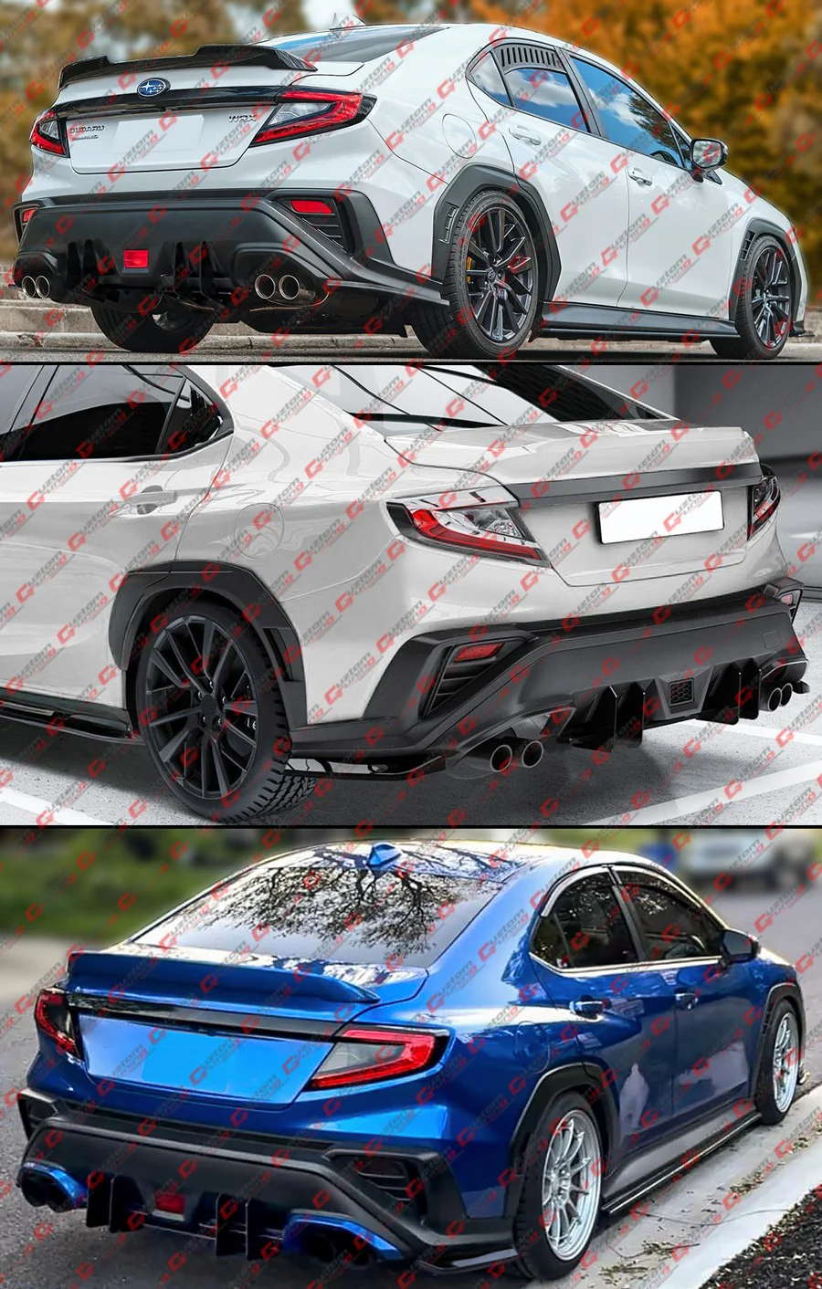 For 2022-2025 Subaru WRX Gloss Black Shark Fin Vortex Bumper Diffuser + Corner Spats - Image 4