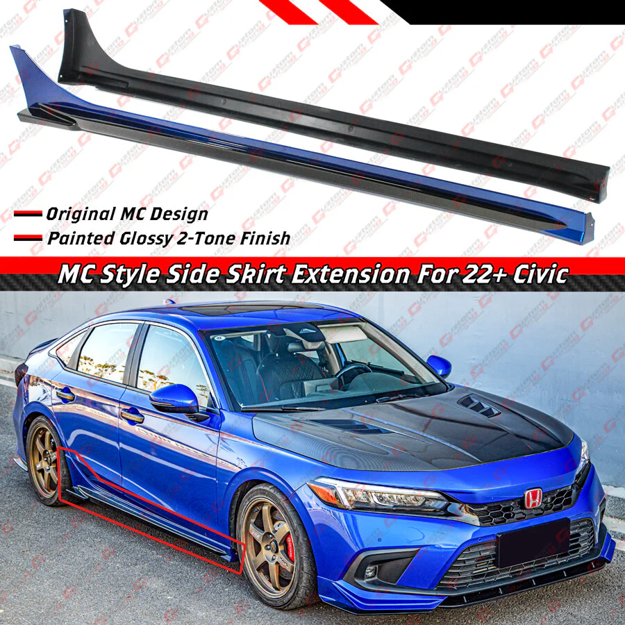 For 2022-2026 Honda Civic MC FE180 Aegean Blue Black 2 Tone Side Skirt Extension - Image 2