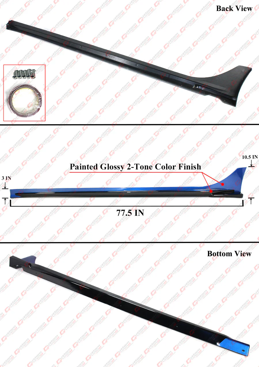 For 2022-2026 Honda Civic MC FE180 Aegean Blue Black 2 Tone Side Skirt Extension - Image 3