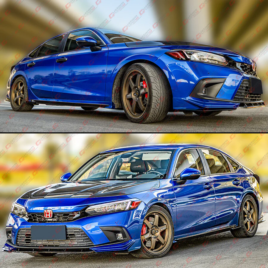 For 2022-2026 Honda Civic MC FE180 Aegean Blue Black 2 Tone Side Skirt Extension - Image 5