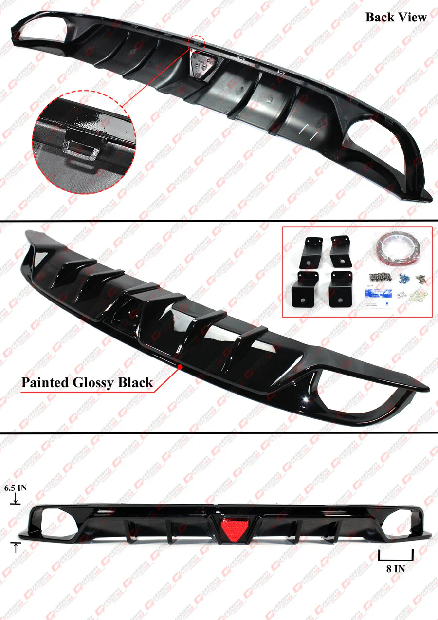 For 2022-2026 Honda Civic Mc Style Fe180 Gloss Black Rear Diffuser W/ Led Light - Image 4