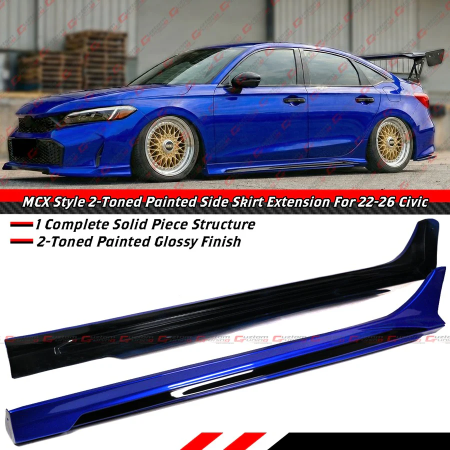 For 2022-2026 Honda Civic MCX Style Aegean Blue Black 2 Tone Side Skirt Extension - Image 2