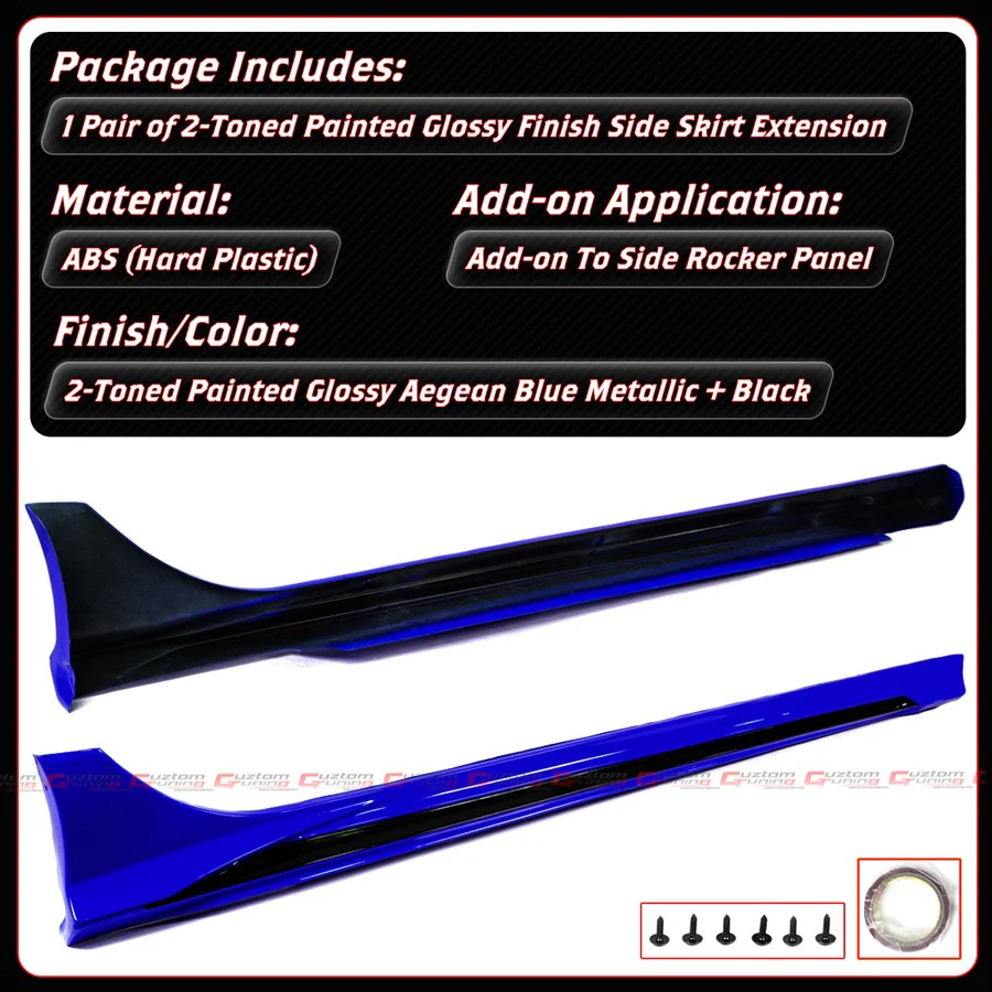 For 2022-2026 Honda Civic MCX Style Aegean Blue Black 2 Tone Side Skirt Extension - Image 4