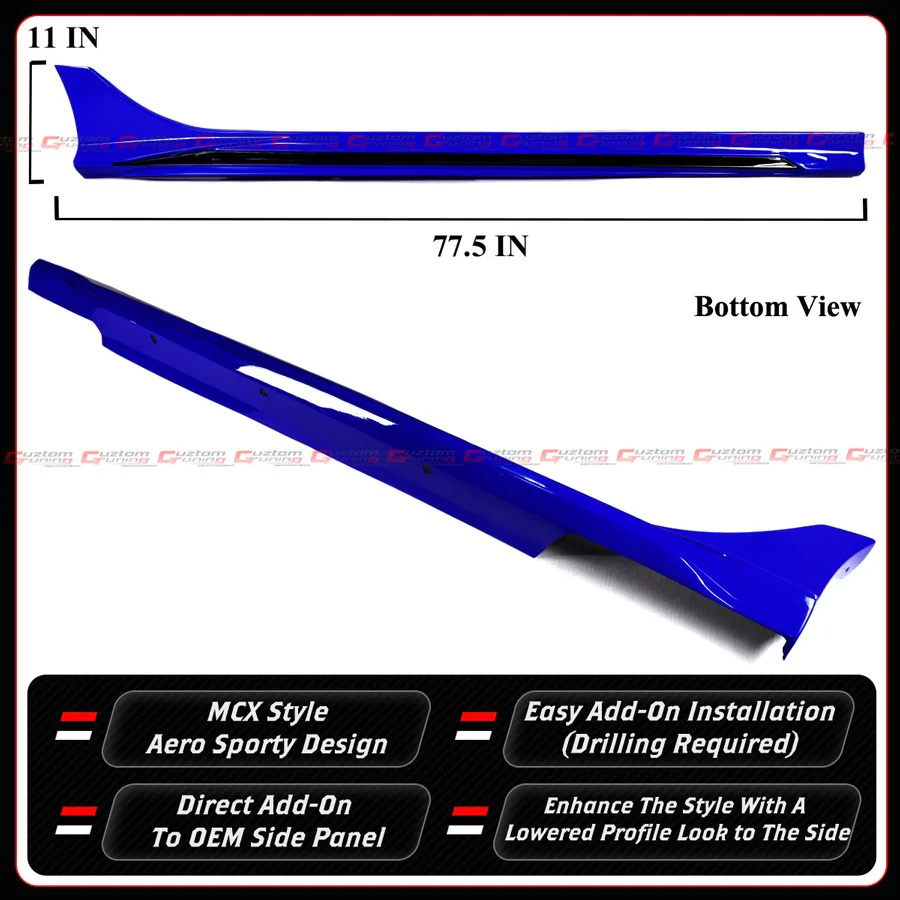 For 2022-2026 Honda Civic MCX Style Aegean Blue Black 2 Tone Side Skirt Extension - Image 5