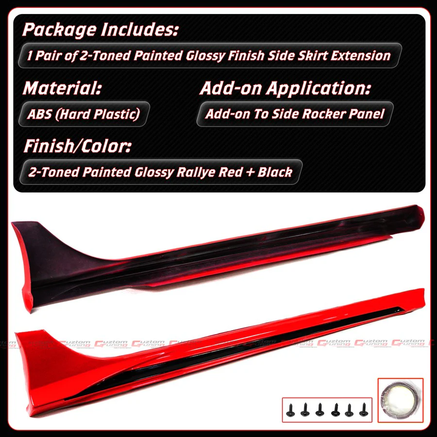 For 2022-2026 Honda Civic Sedan & Hatchback Rallye Red Black 2 Tone Side Skirt Extension - Image 3