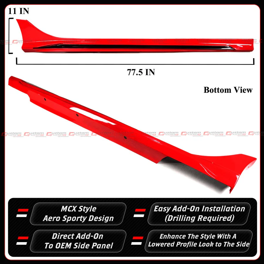 For 2022-2026 Honda Civic Sedan & Hatchback Rallye Red Black 2 Tone Side Skirt Extension - Image 4