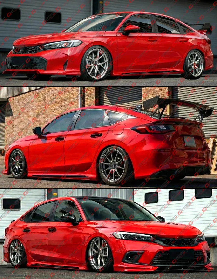 For 2022-2026 Honda Civic Sedan & Hatchback Rallye Red Black 2 Tone Side Skirt Extension - Image 8