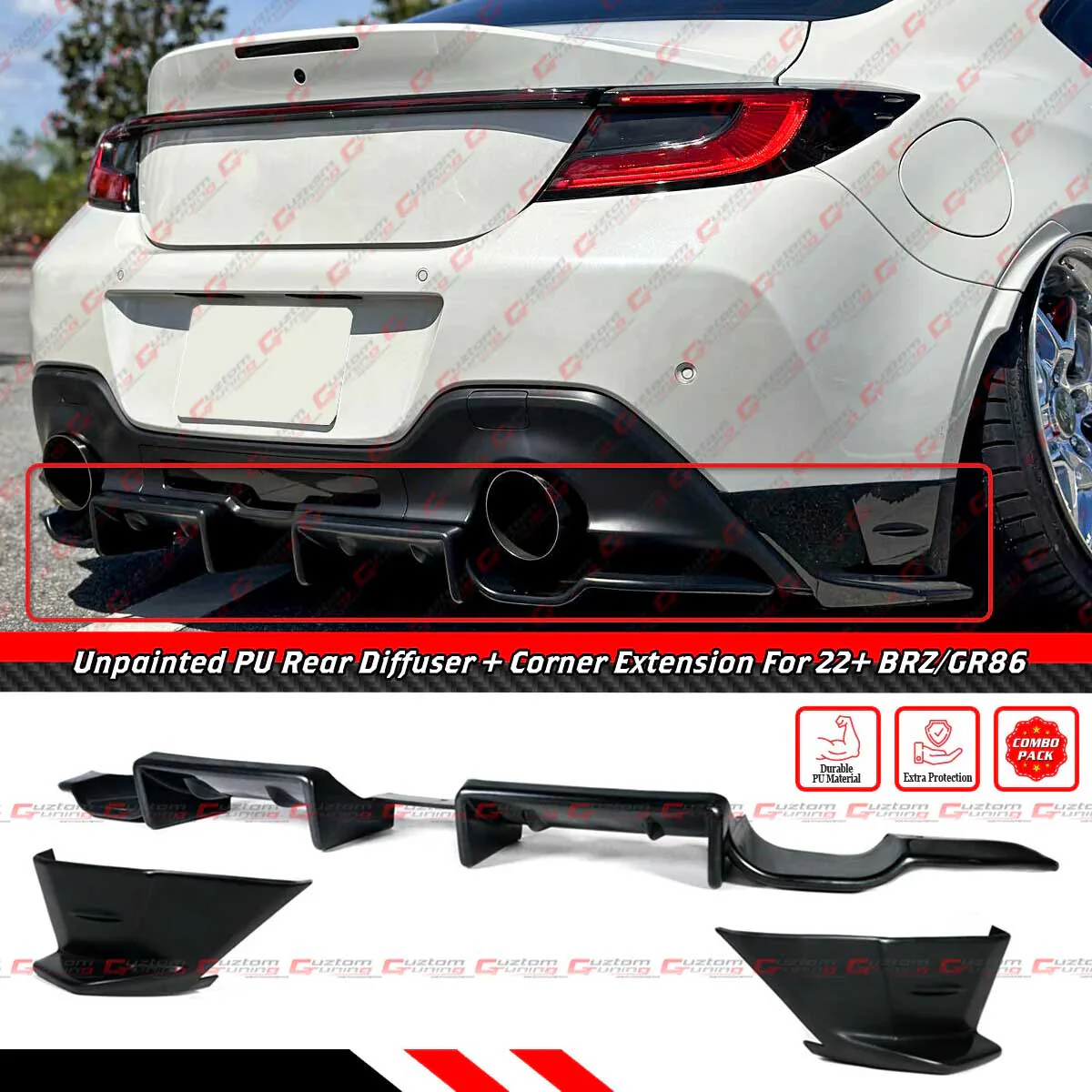 For 2022–2026 Subaru BRZ Toyota GR86 PU Rear Bumper Diffuser + Corner Spats Apron