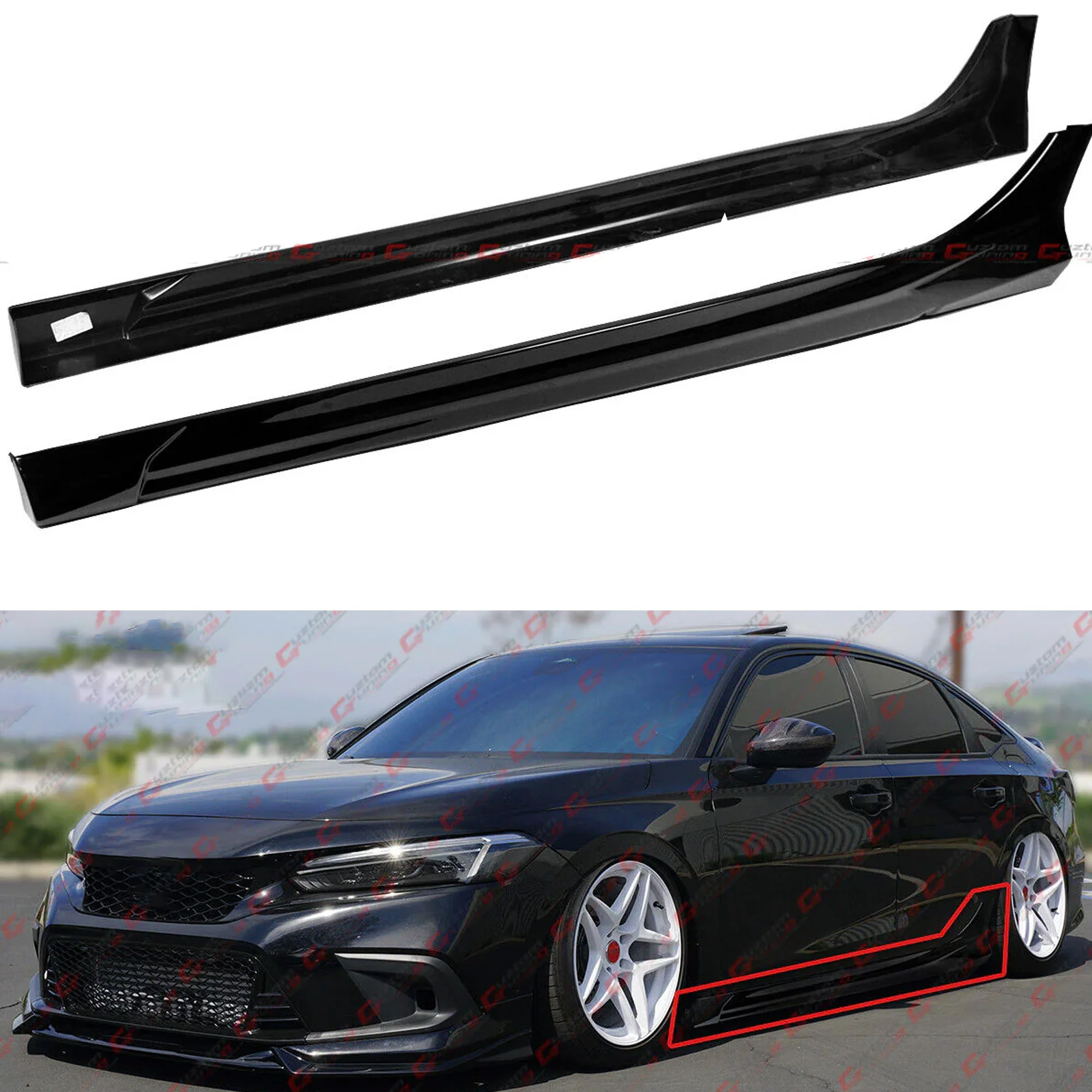 For 2022-2026 Honda Civic 11th Gen GF Bodykit V1 Gloss Black Side Skirt Extension