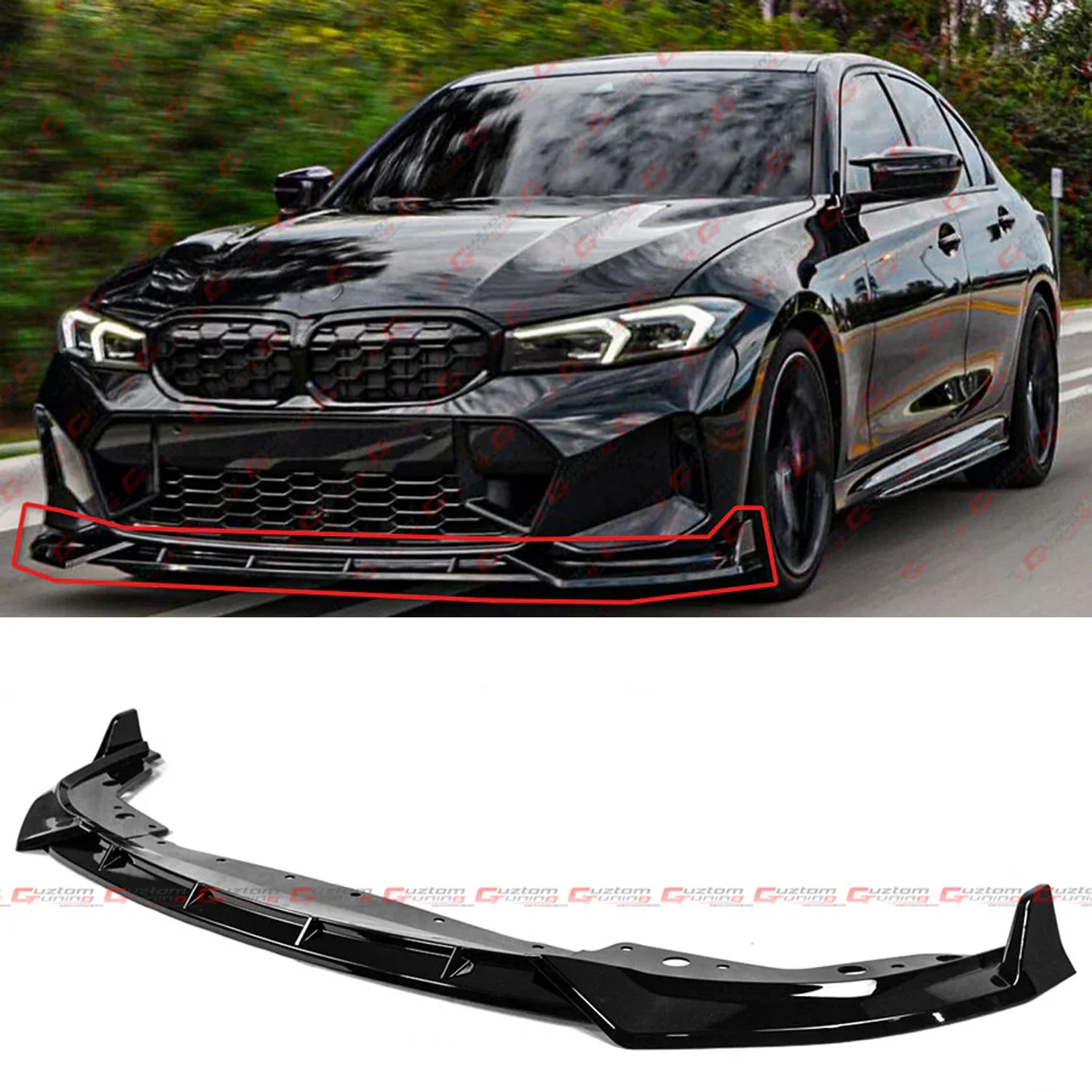 For 2023-2025 BMW G20 M340i 330i M Sport GT Style Gloss Black Front Bumper Lip Kit
