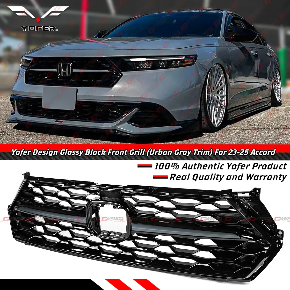 For 2023-2026 Honda Accord Yofer Black Front Mesh Grill Grille - Urban Gray Trim