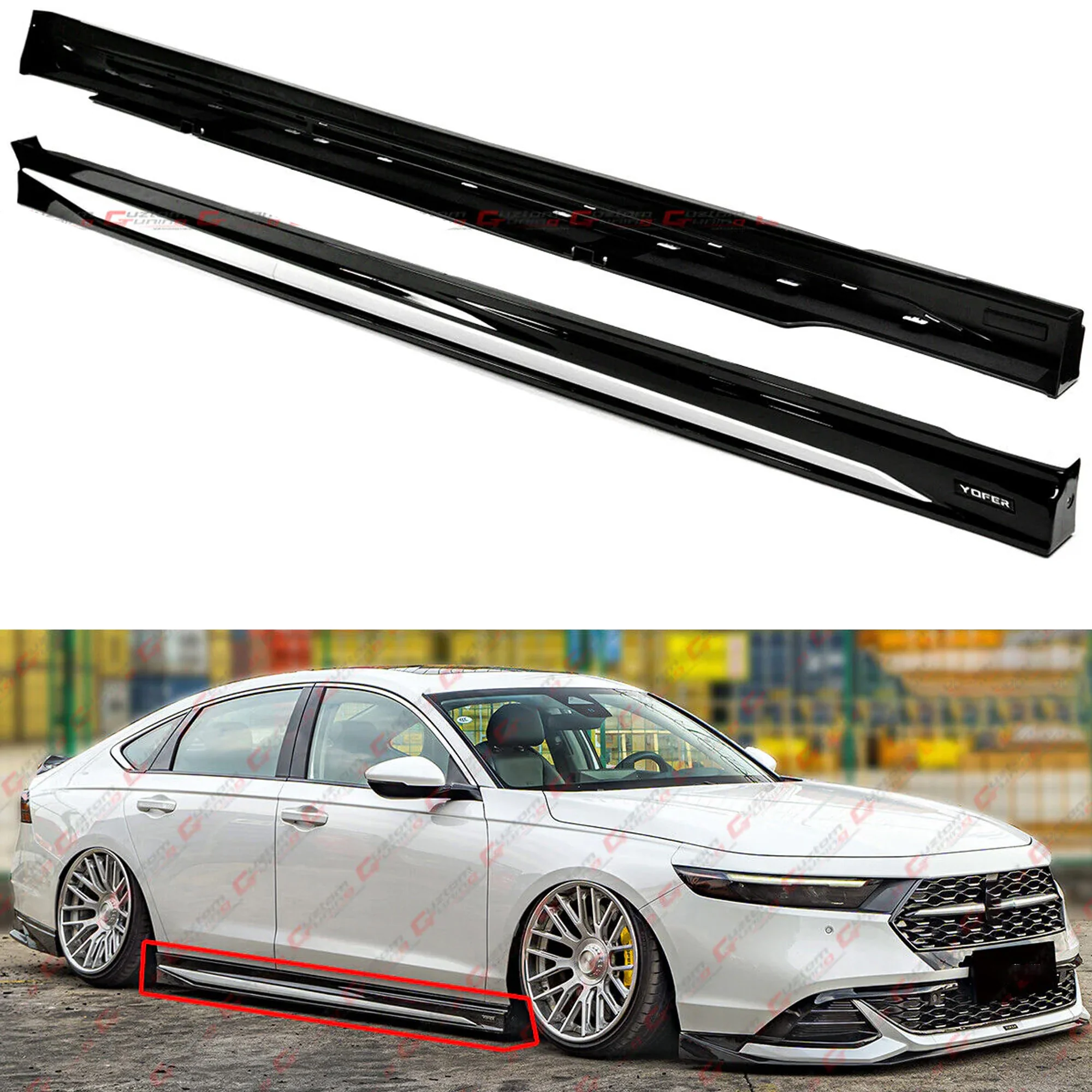 For 2023-2026 Honda Accord Yofer Side Skirt Extension Black + Pearl White Trim