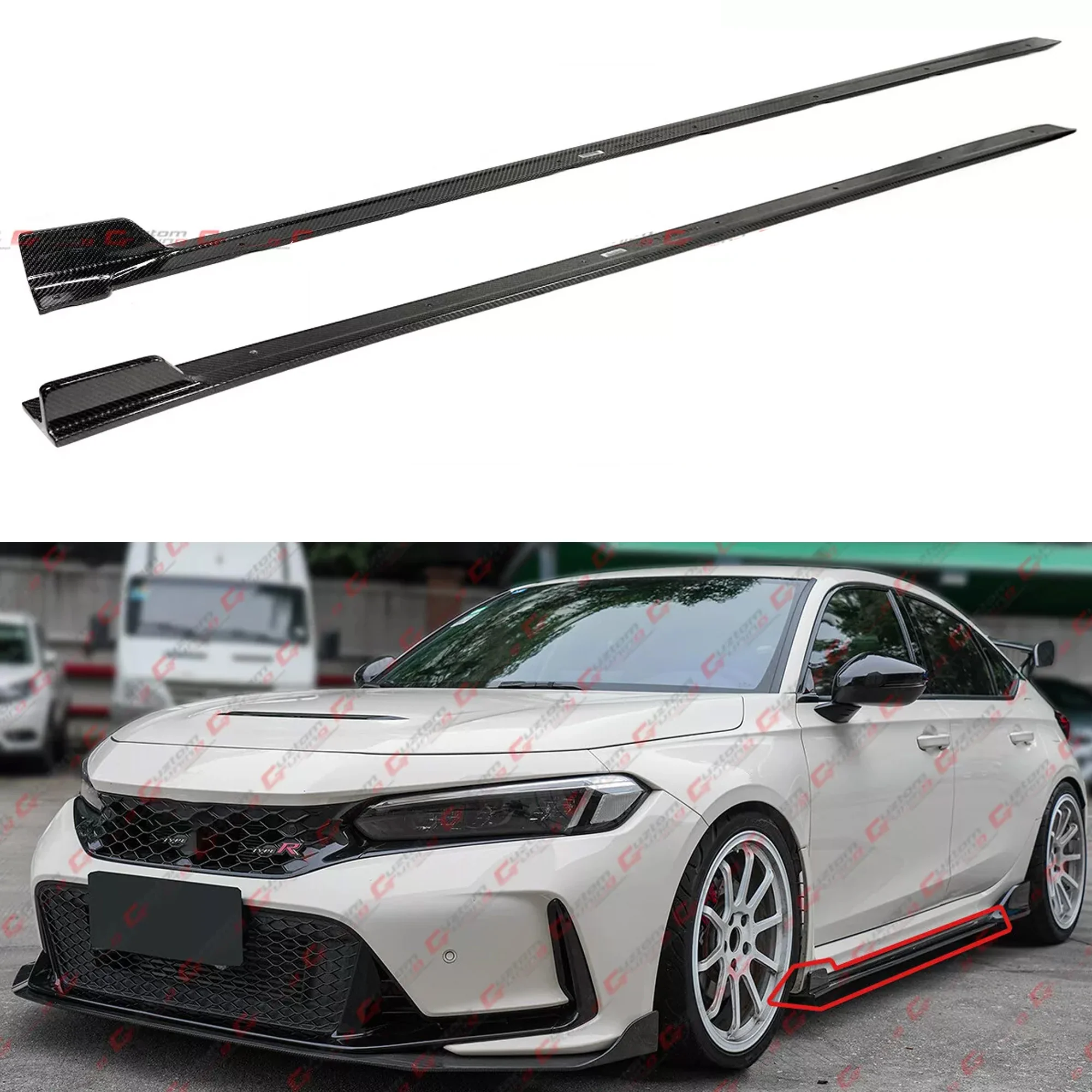 For 2023-2026 Honda Civic Type-R Carbon Fiber Reverse Winglet Side Skirt Extension