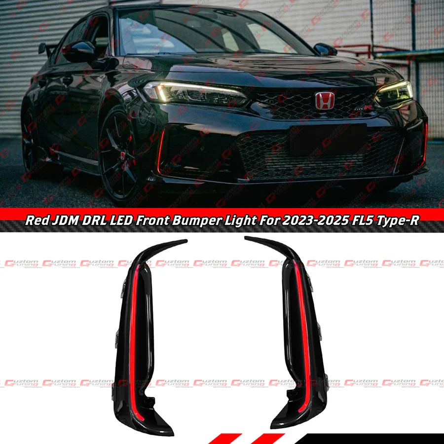 For 2023-2026 Honda Civic Type-R FL5 Red JDM Front Bumper Replacement LED DRL Light Strip