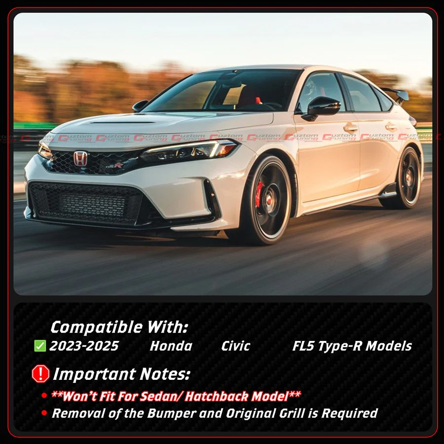 For 2023-2026 Honda Civic Type-R FL5 V Style Front Grill Grille W/ Full Carbon Fiber Mesh - Image 3