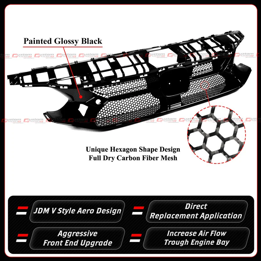 For 2023-2026 Honda Civic Type-R FL5 V Style Front Grill Grille W/ Full Carbon Fiber Mesh - Image 5