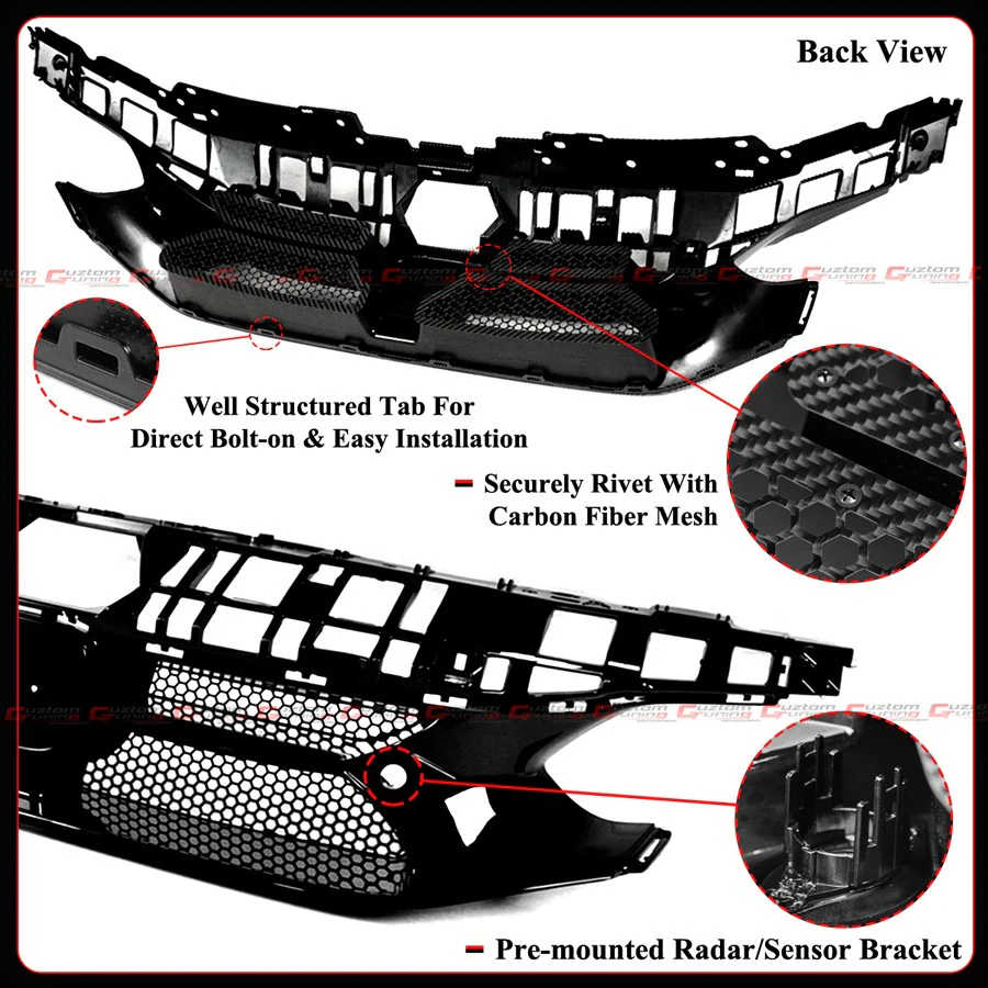 For 2023-2026 Honda Civic Type-R FL5 V Style Front Grill Grille W/ Full Carbon Fiber Mesh - Image 6