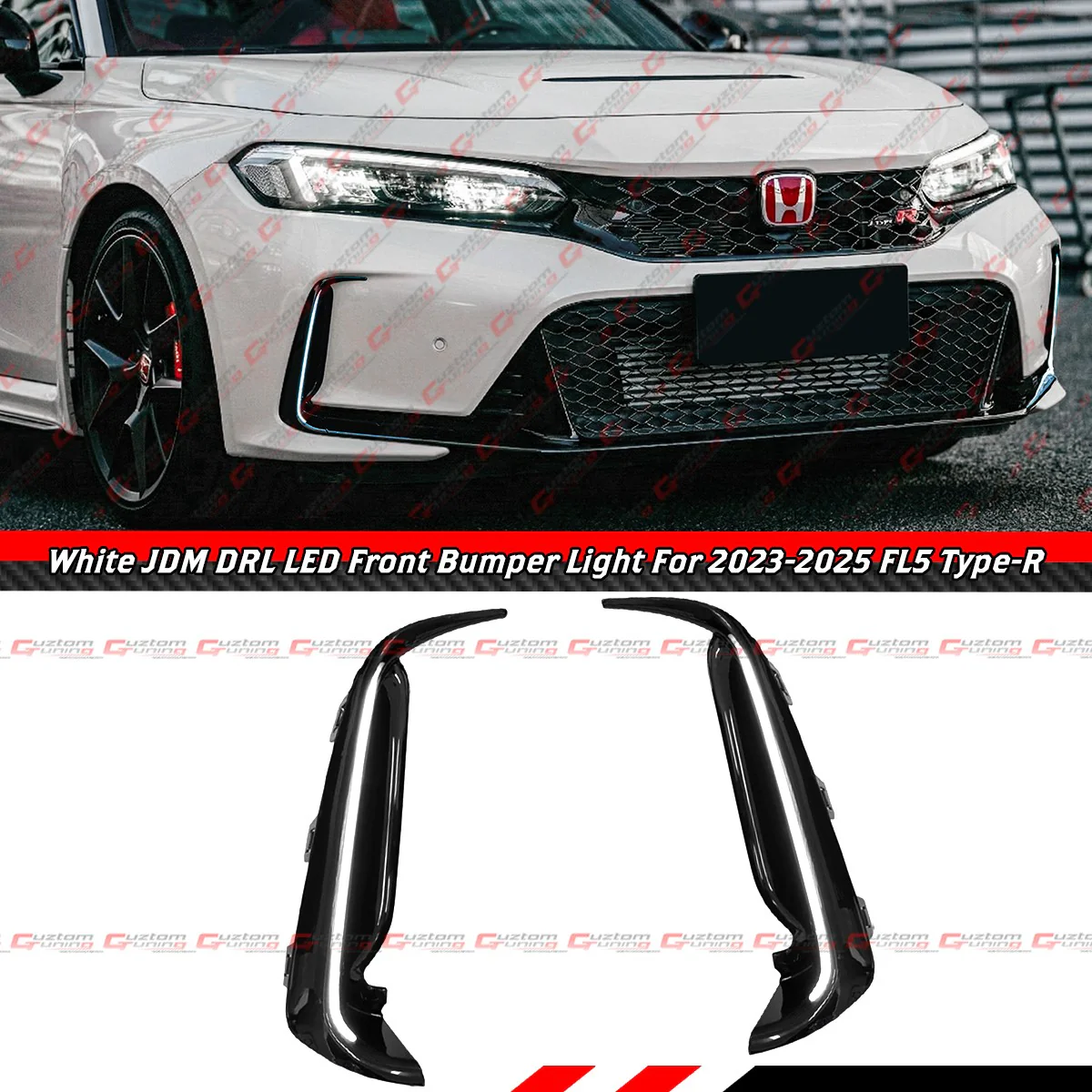 For 2023-2026 Honda Civic Type-R FL5 White Front Bumper Replacement LED DRL Fog Light