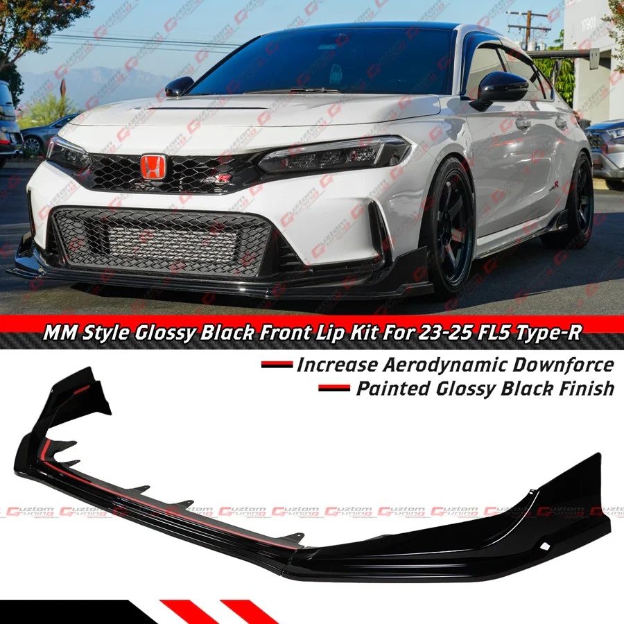 For 2023-2026 Honda Civic Type R FL5 MM Style Gloss Black Front Bumper Lip Spoiler - Image 2