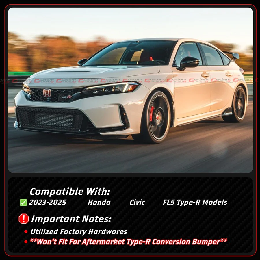 For 2023-2026 Honda Civic Type R FL5 MM Style Gloss Black Front Bumper Lip Spoiler - Image 3