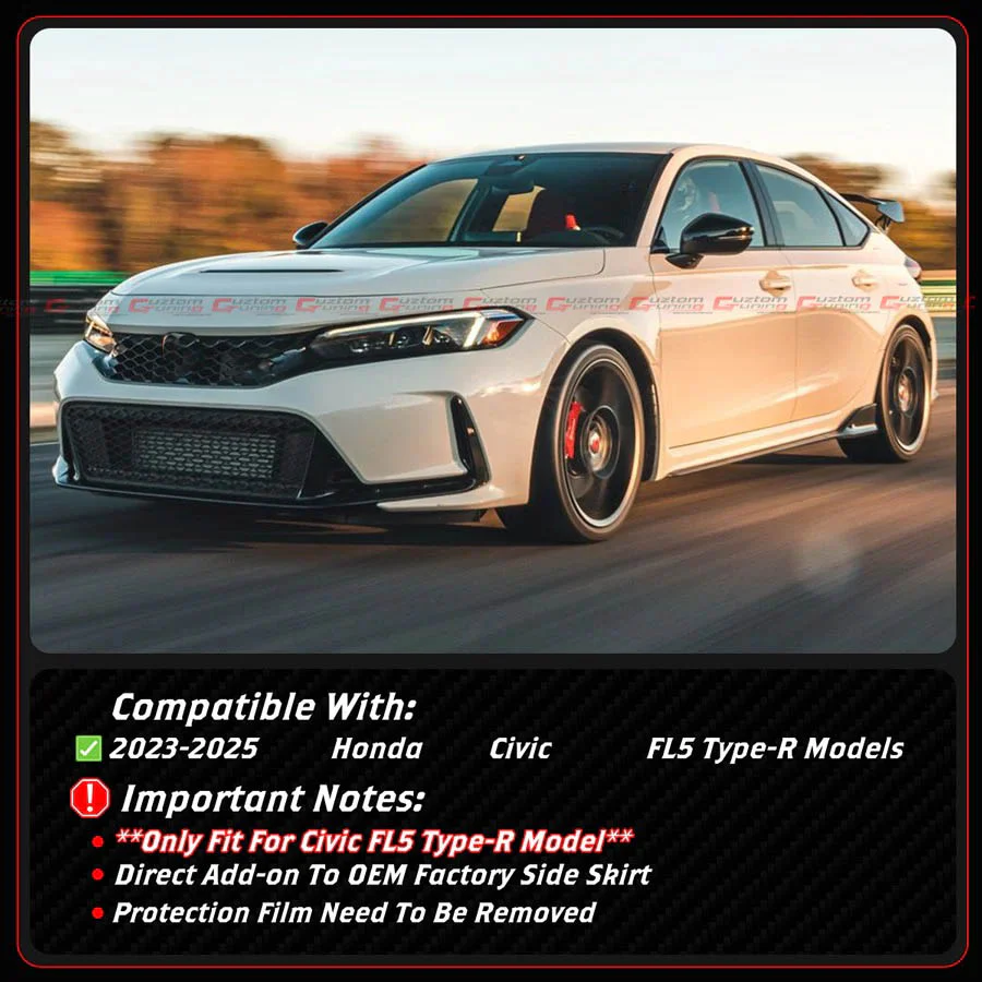 For 2023-2026 Honda Civic Type-R FL5 MU Style Gloss Black Side Skirt Extension - Image 2